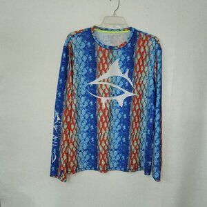 Loco Skailz Shirt Mens XL Blue Red Perforated Long Sleeve Logo Fishing Sportsman